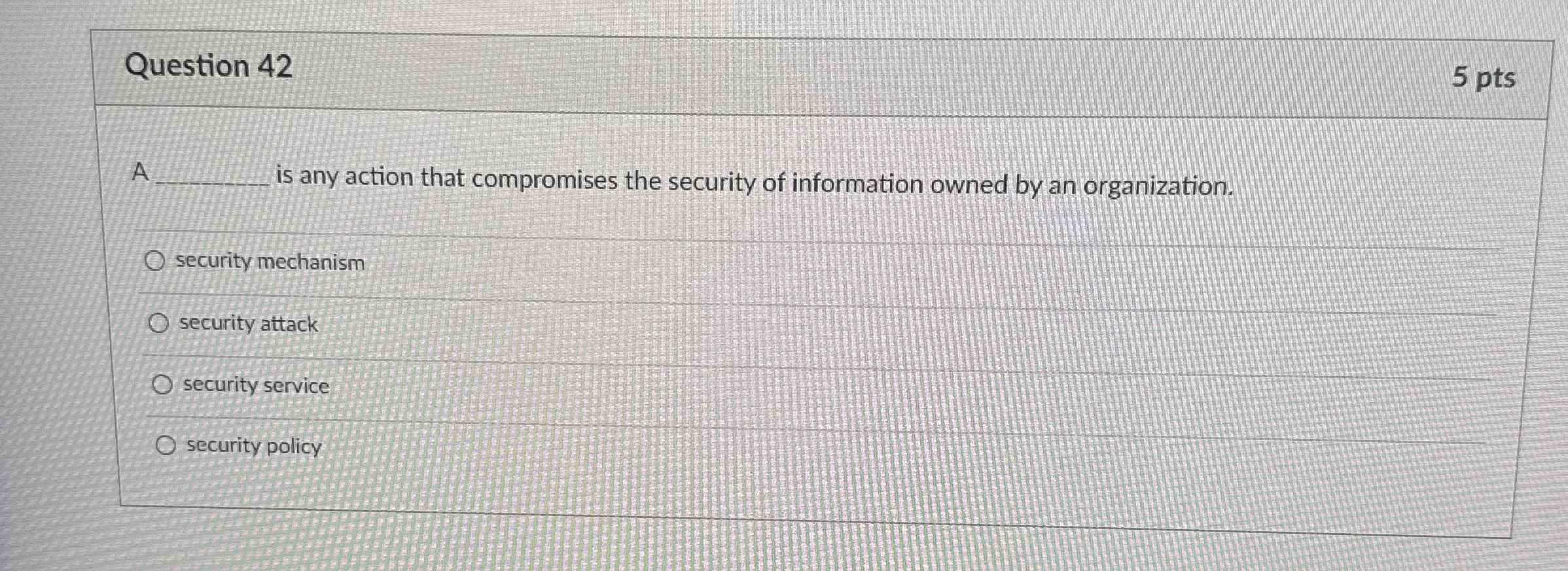 Question 4 2 5 pts A is any action that