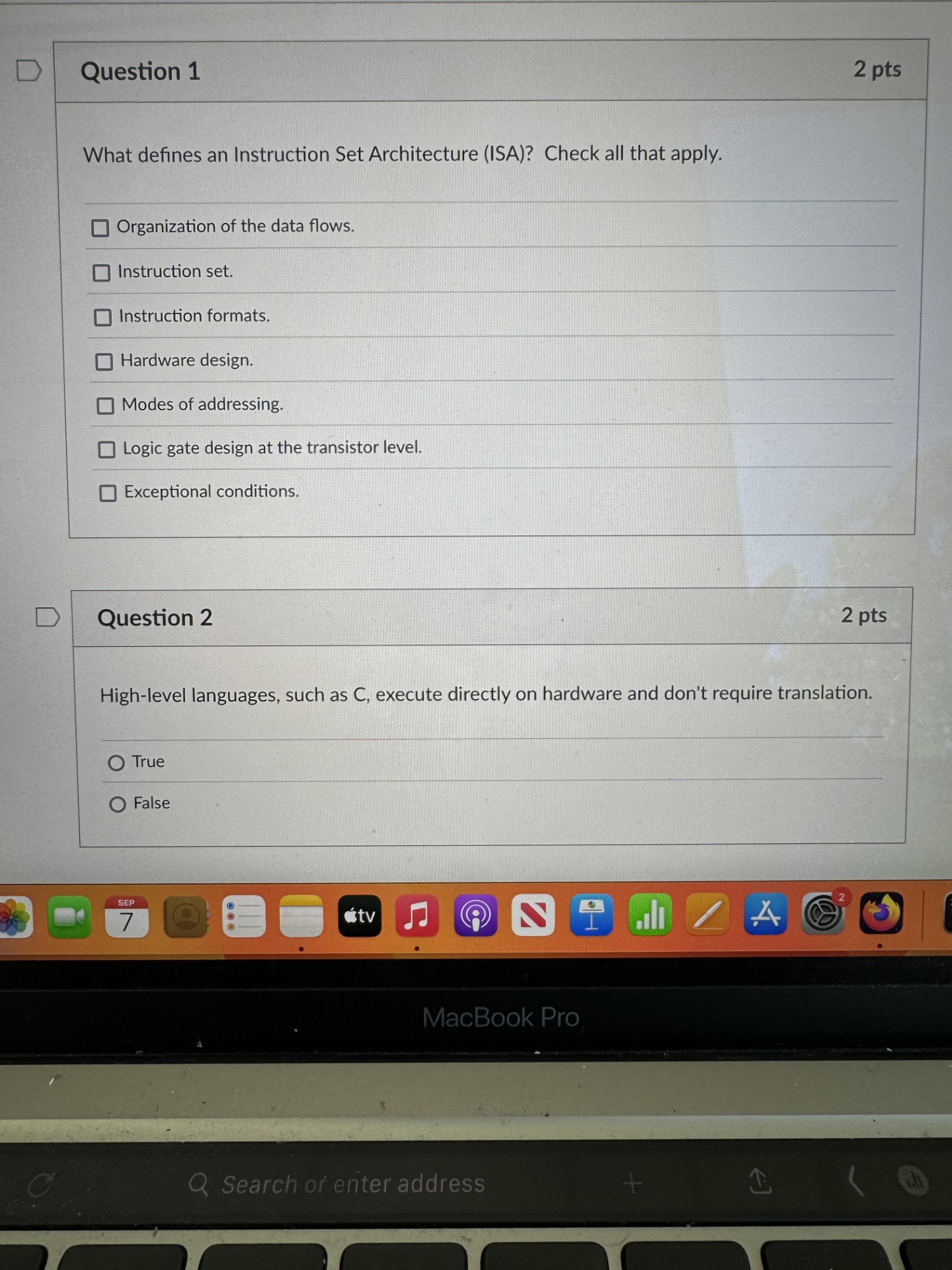 Question 1 What defines an Instruction Set