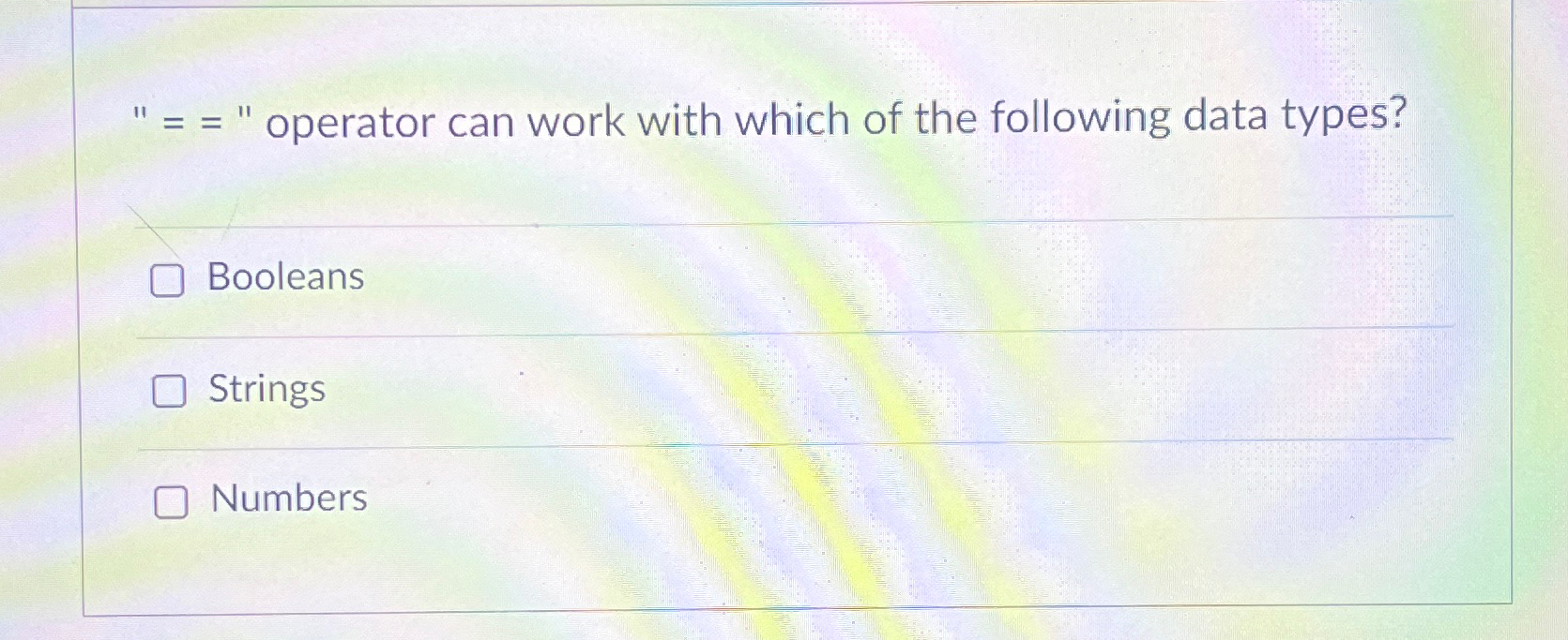 " = = " operator can work with which of the