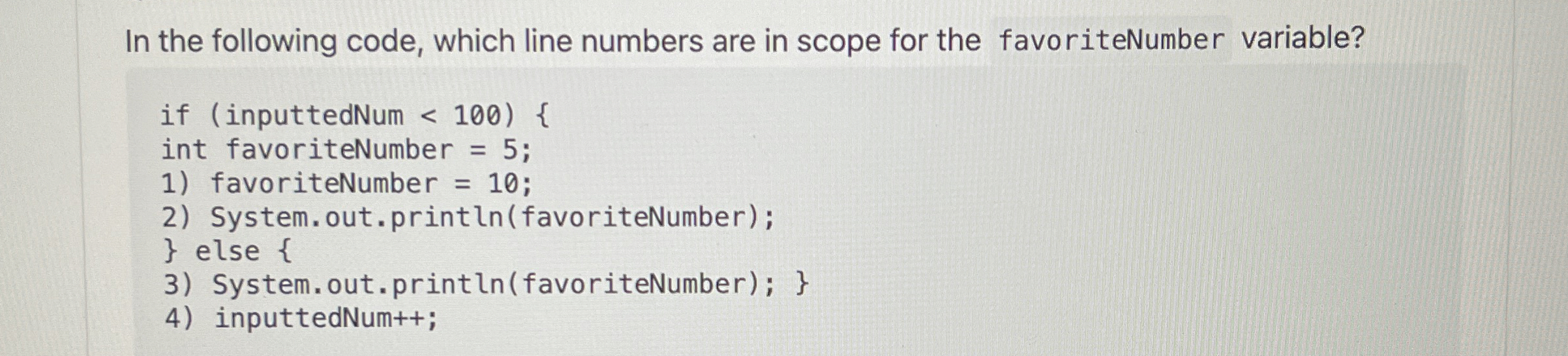 In the following code, which line numbers are in