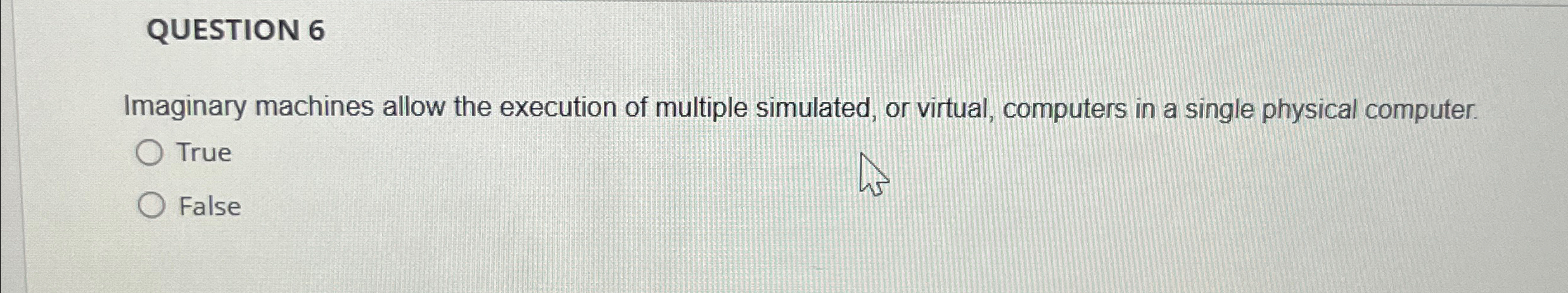 QUESTION 6 Imaginary machines allow the execution