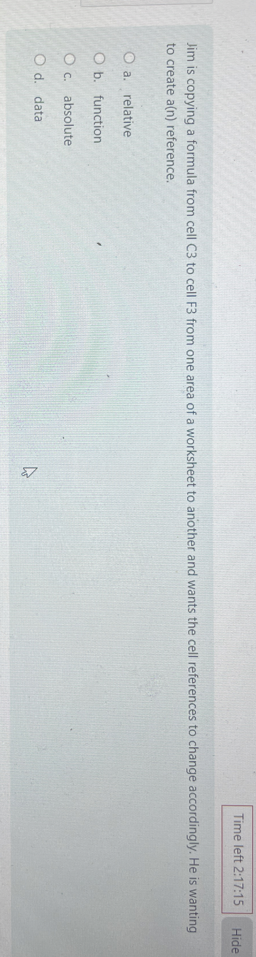 Jim is copying a formula from cell C 3 to cell F