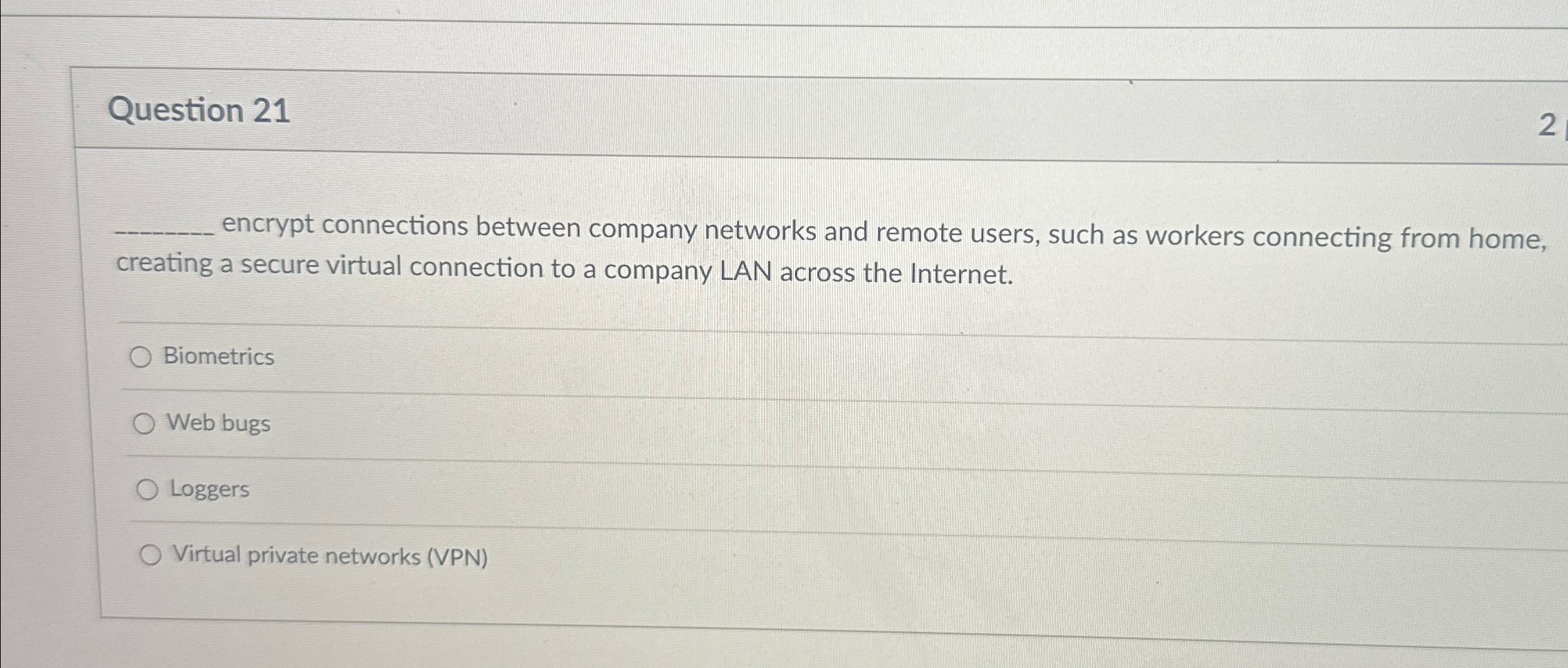Question 2 1 encrypt connections between company