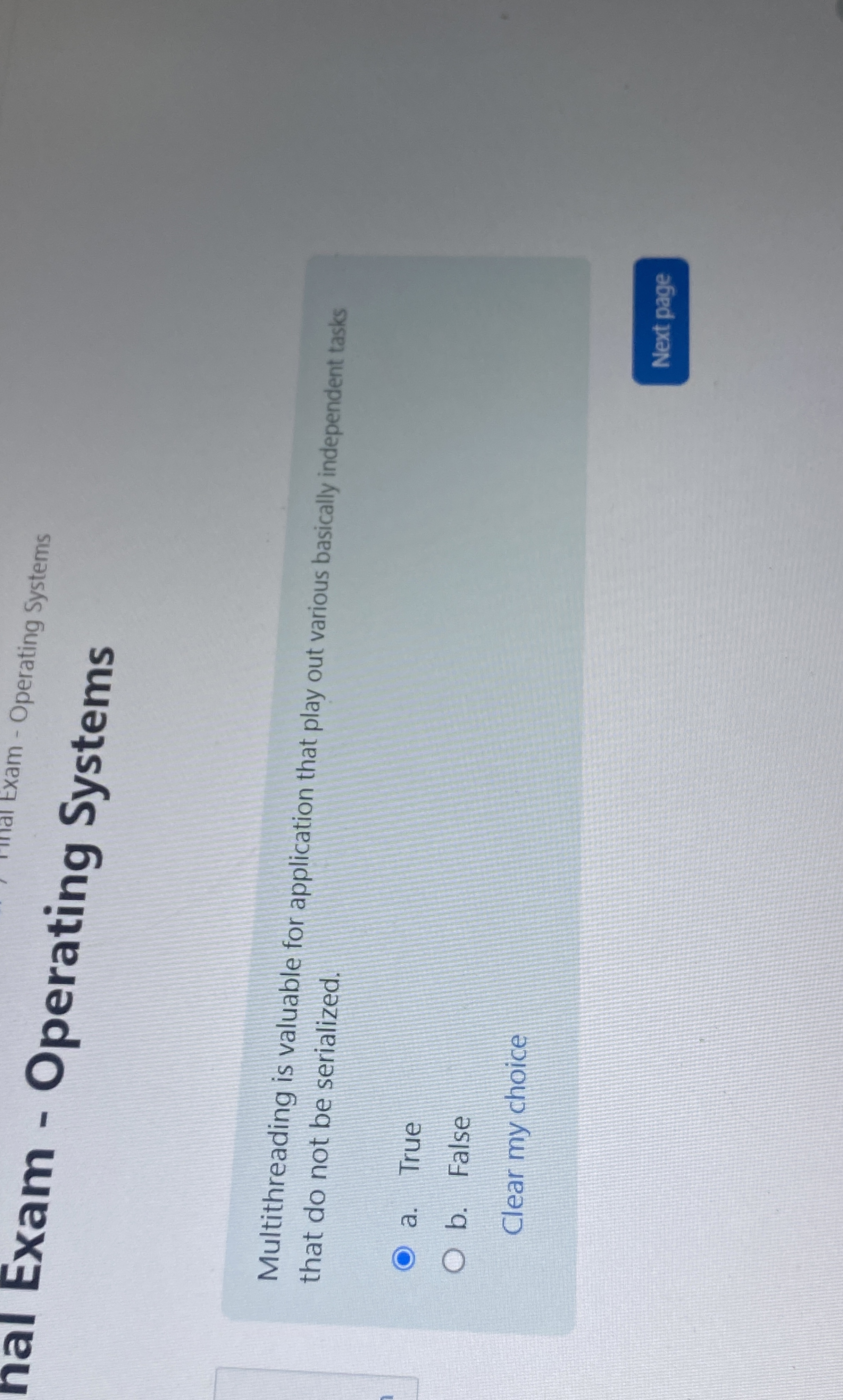 nal Exam - o Operating Systems rating Systems