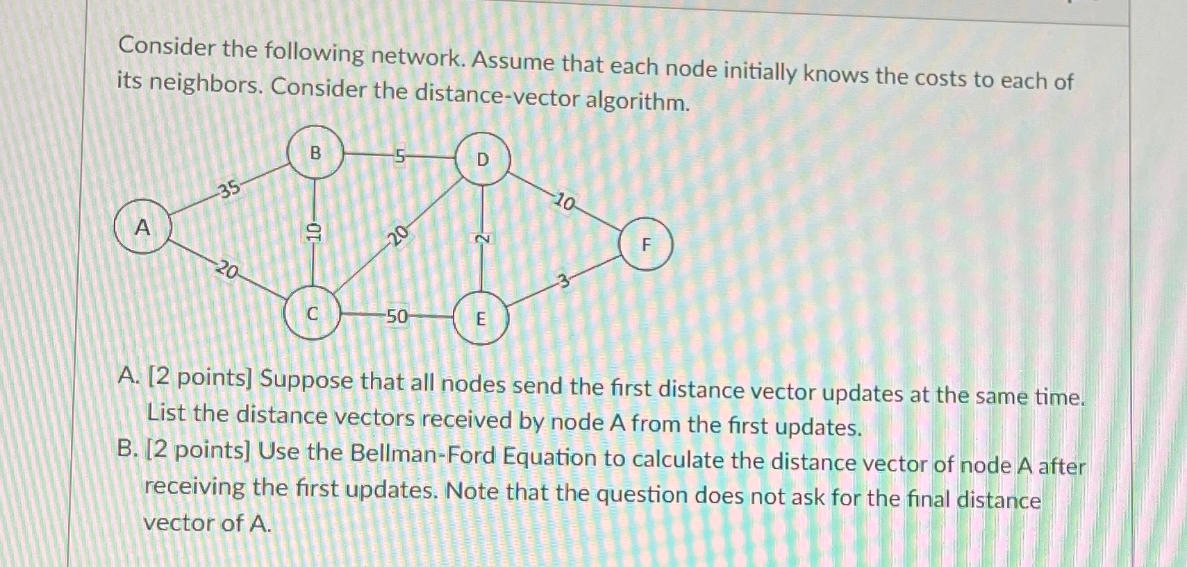 Consider the following network. Assume that each