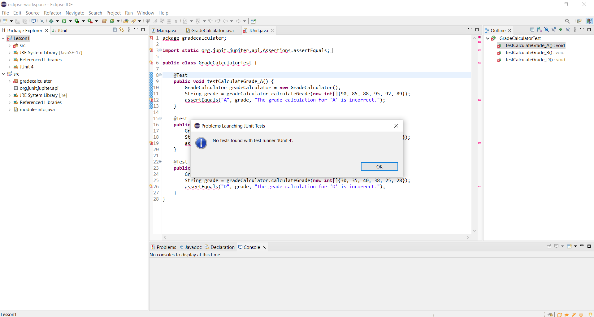 Why do i get error message " No tests found with