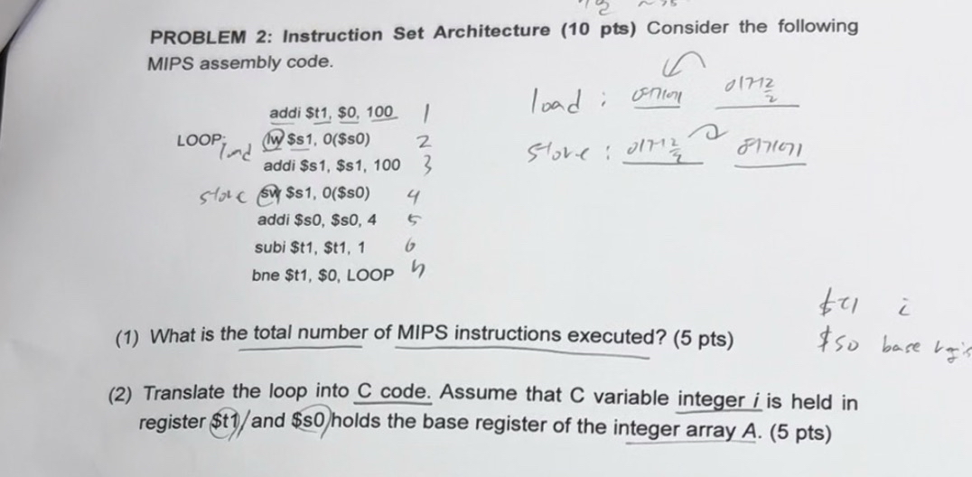 PROBLEM 2 : Instruction Set Architecture ( 1 0