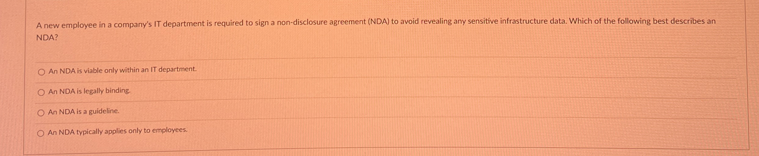 A new employee in a company's IT department is