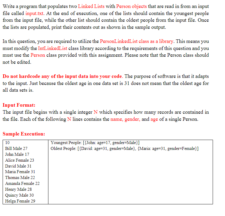 Write a program that populates two Linked Lists