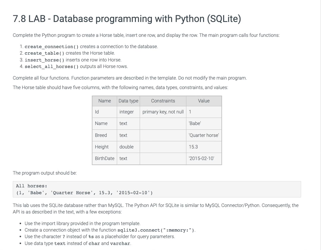 7 . 8 LAB - Database programming with Python (