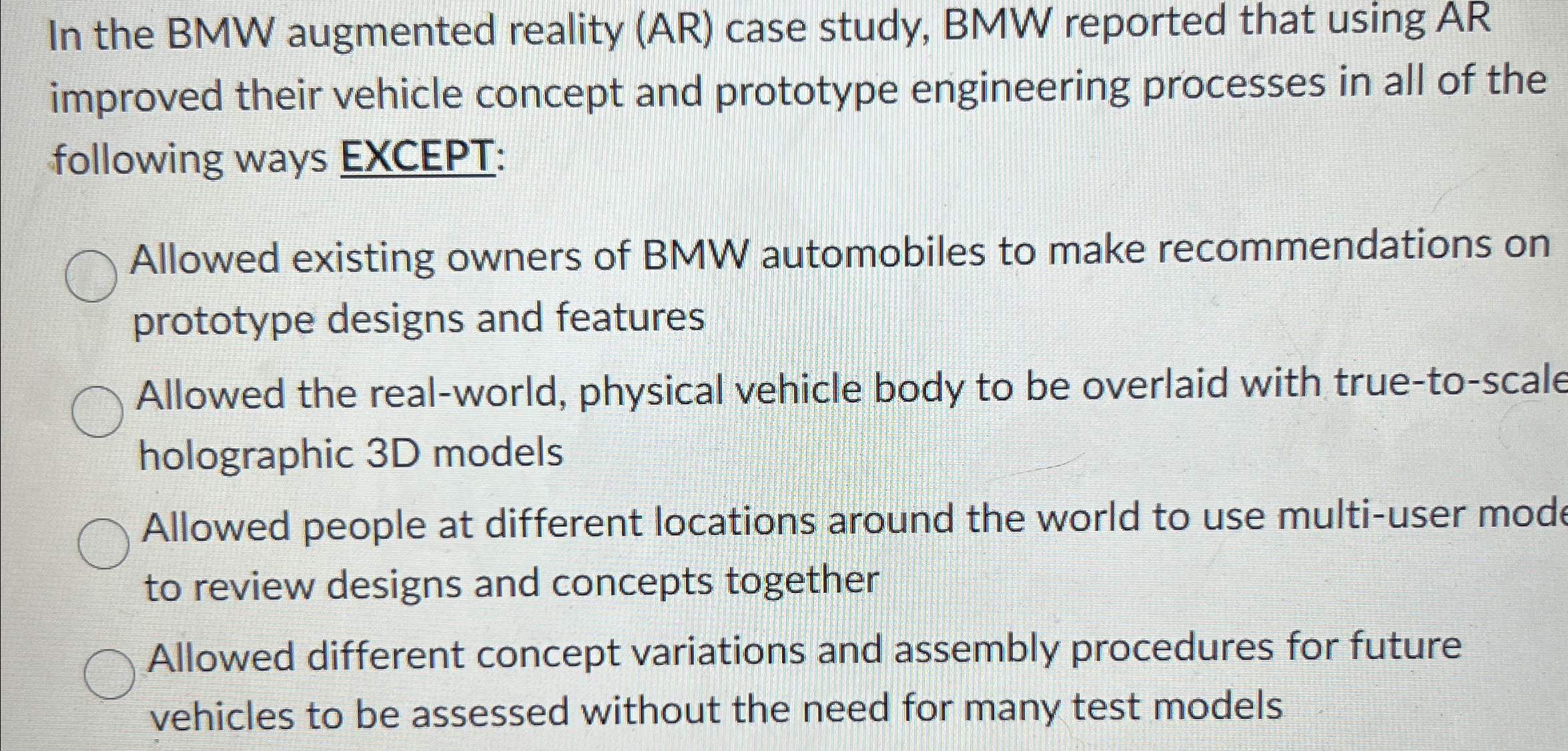 In the BMW augmented reality ( AR ) case study,