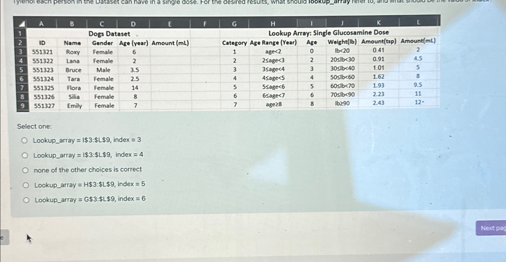 Select one: Lookup _ array = 1 $ 3 :$ 2 $ 9 ,