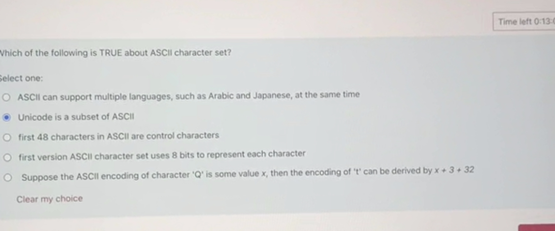 Time left 0 : 1 3 : Which of the following is