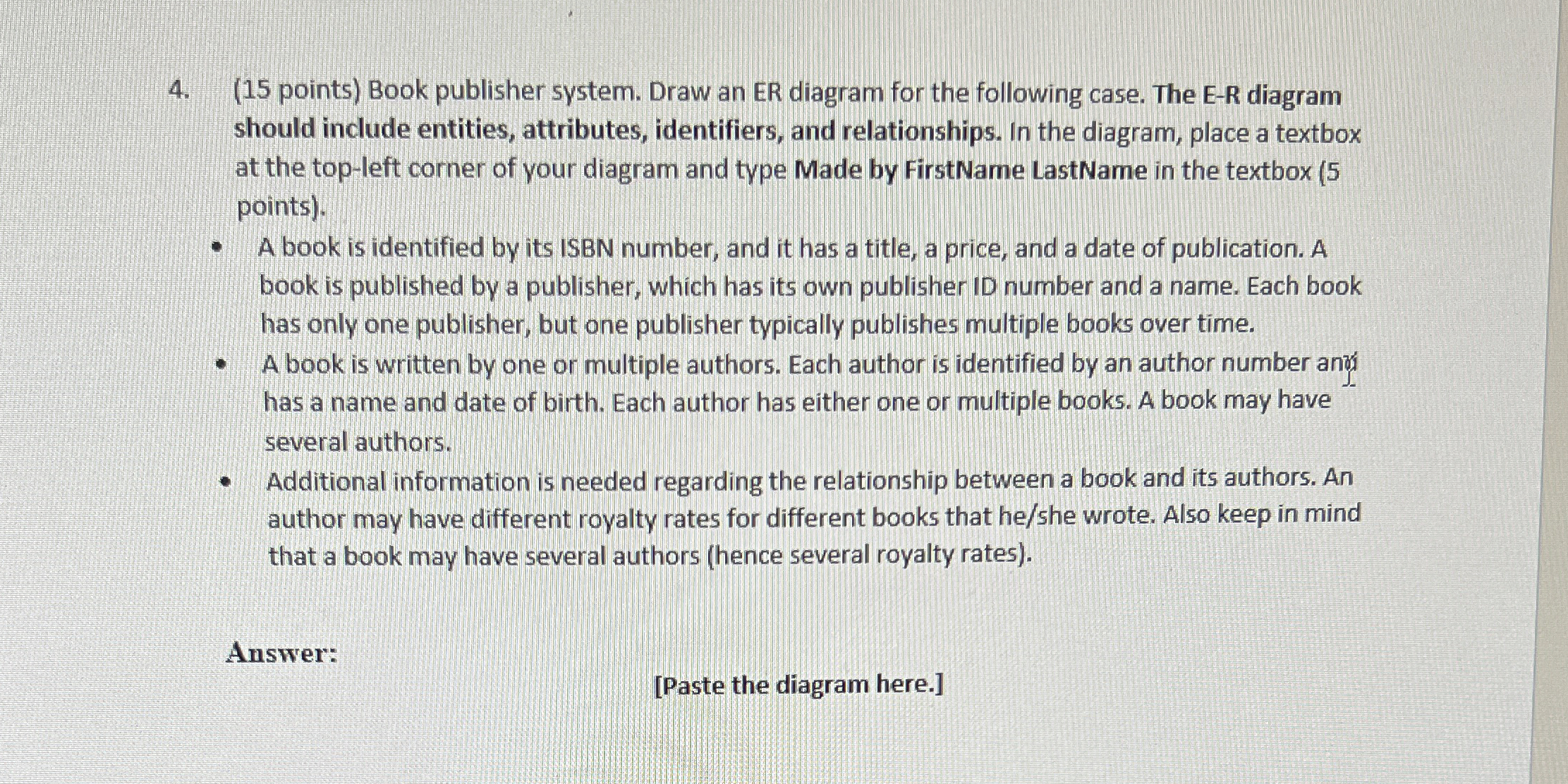 ( 1 5 points ) Book publisher system. Draw an ER