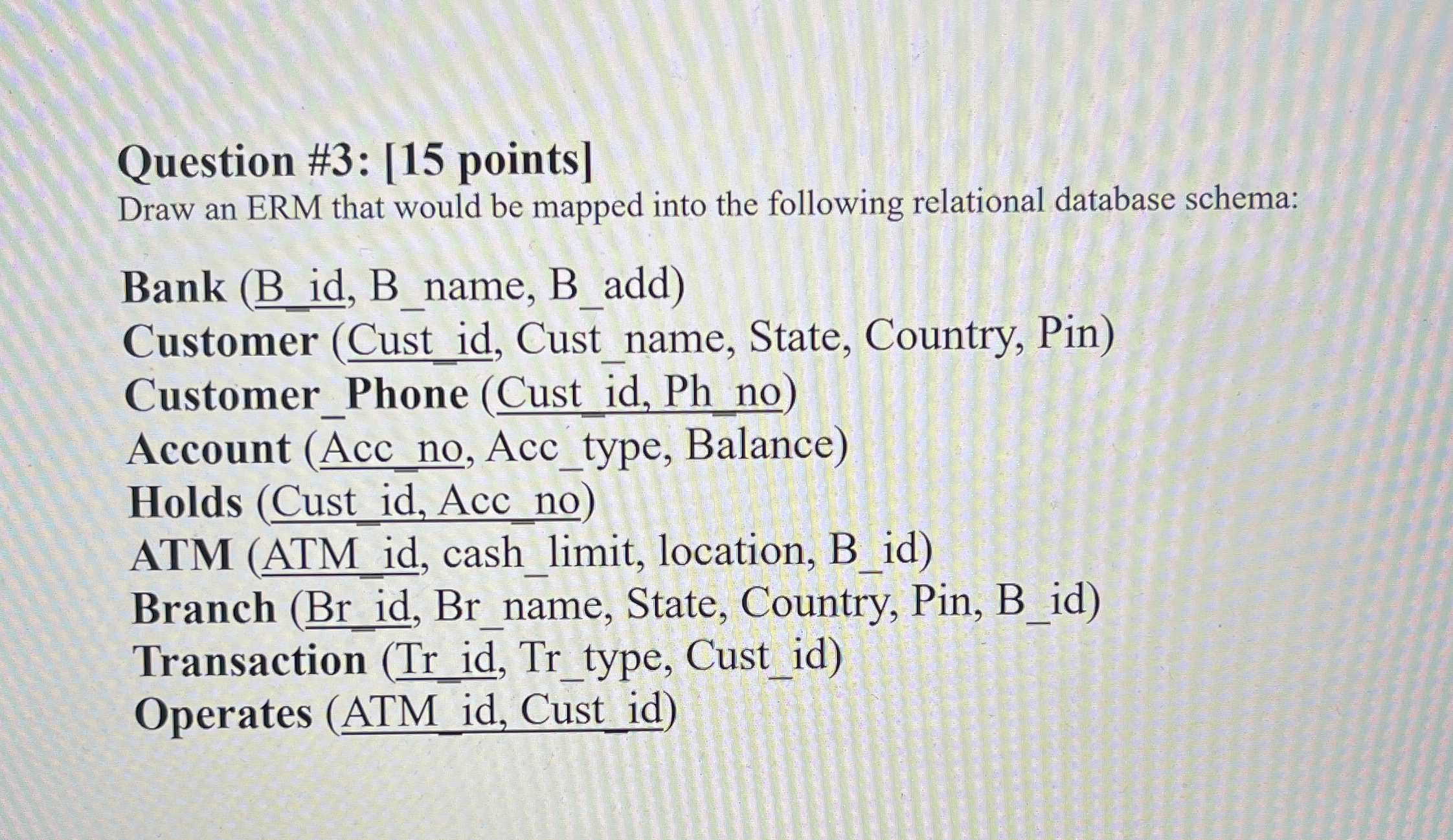 Question # 3 : [ 1 5 points ] Draw an ERM that