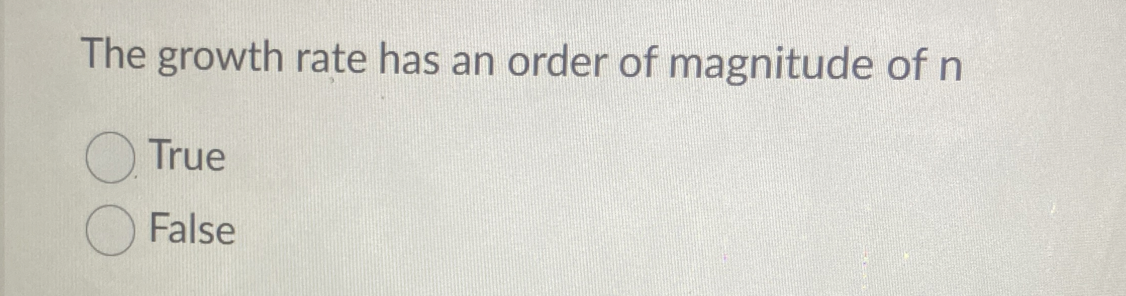The growth rate has an order of magnitude of n