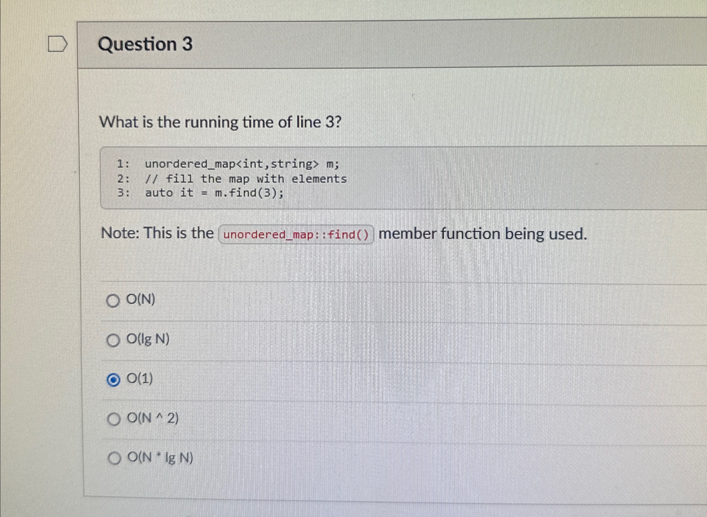 Question 3 What is the running time of line 3 ? 1
