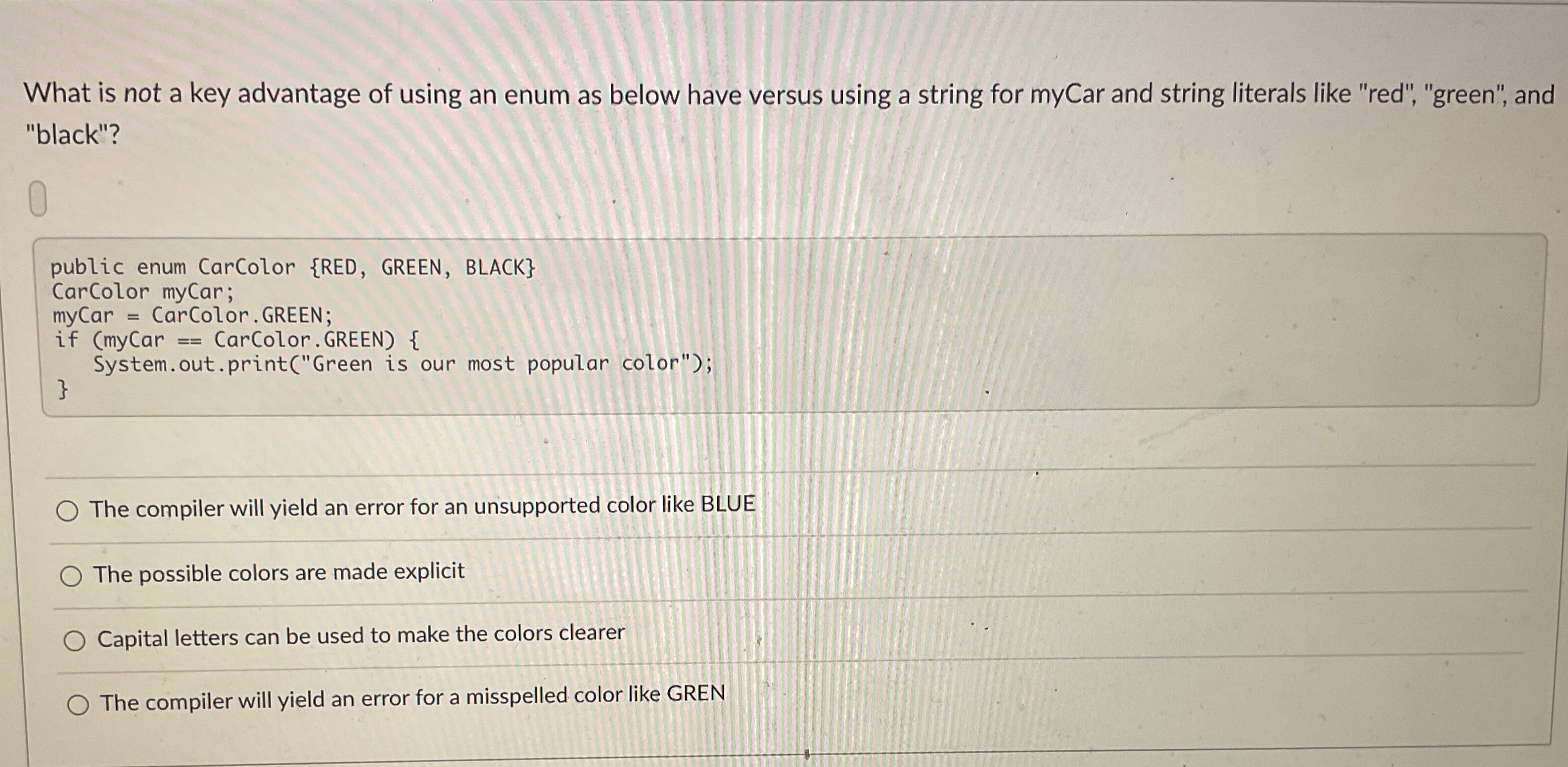 What is not a key advantage of using an enum as