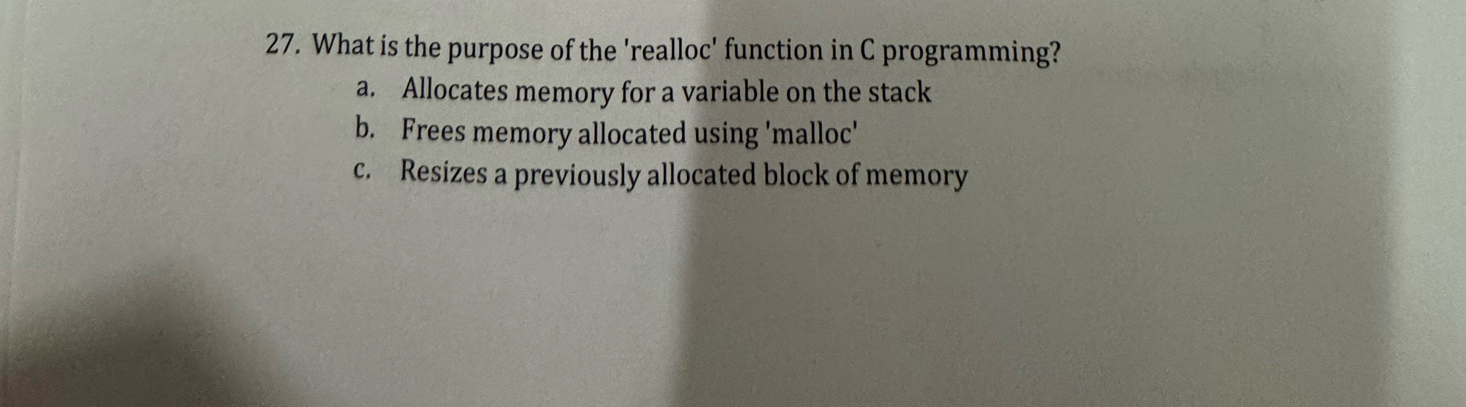 What is the purpose of the 'realloc' function in