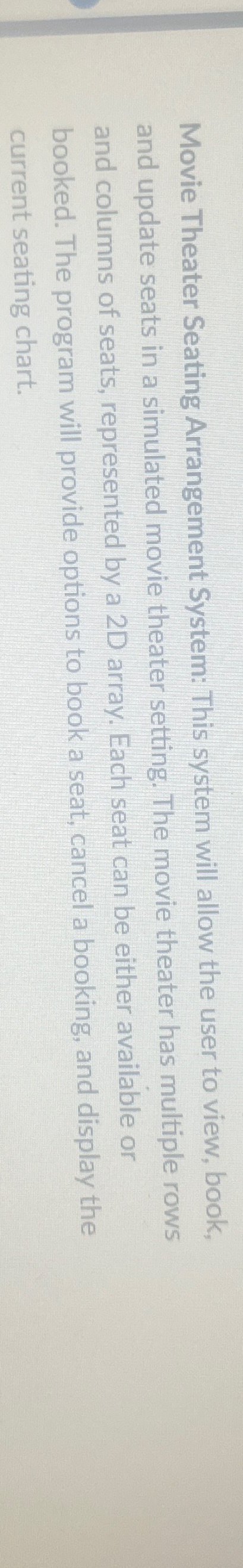 Movie Theater Seating Arrangement System: This