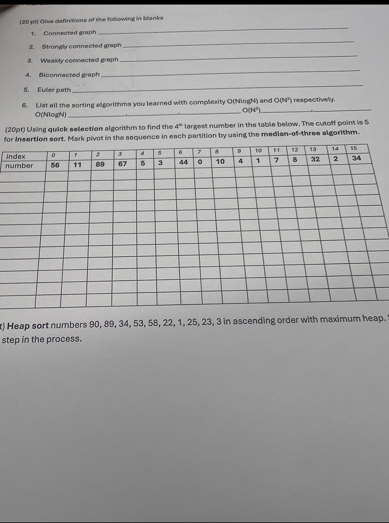 ( 2 0 pt ) Give definitions of the following in