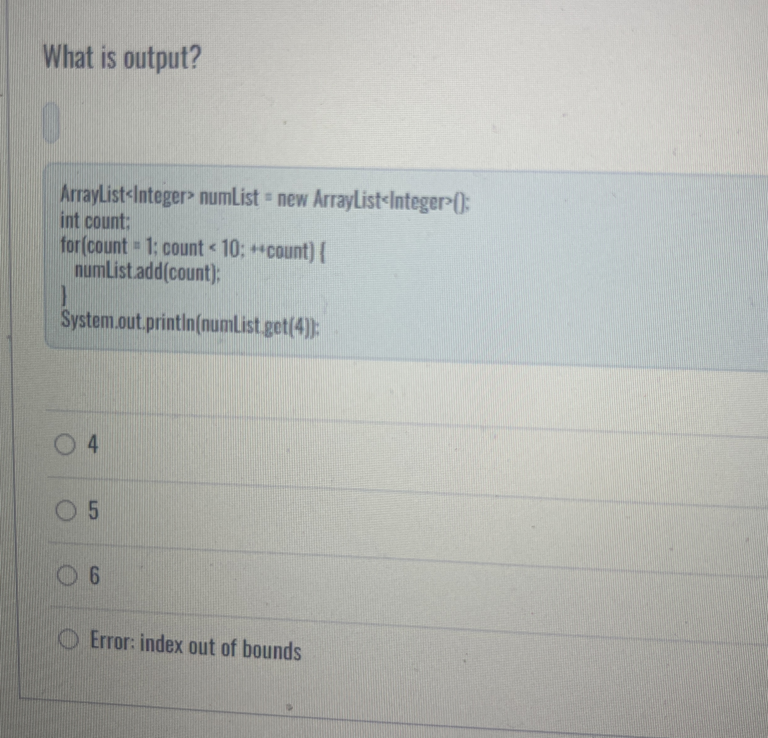 What is output? Arraylist numList |