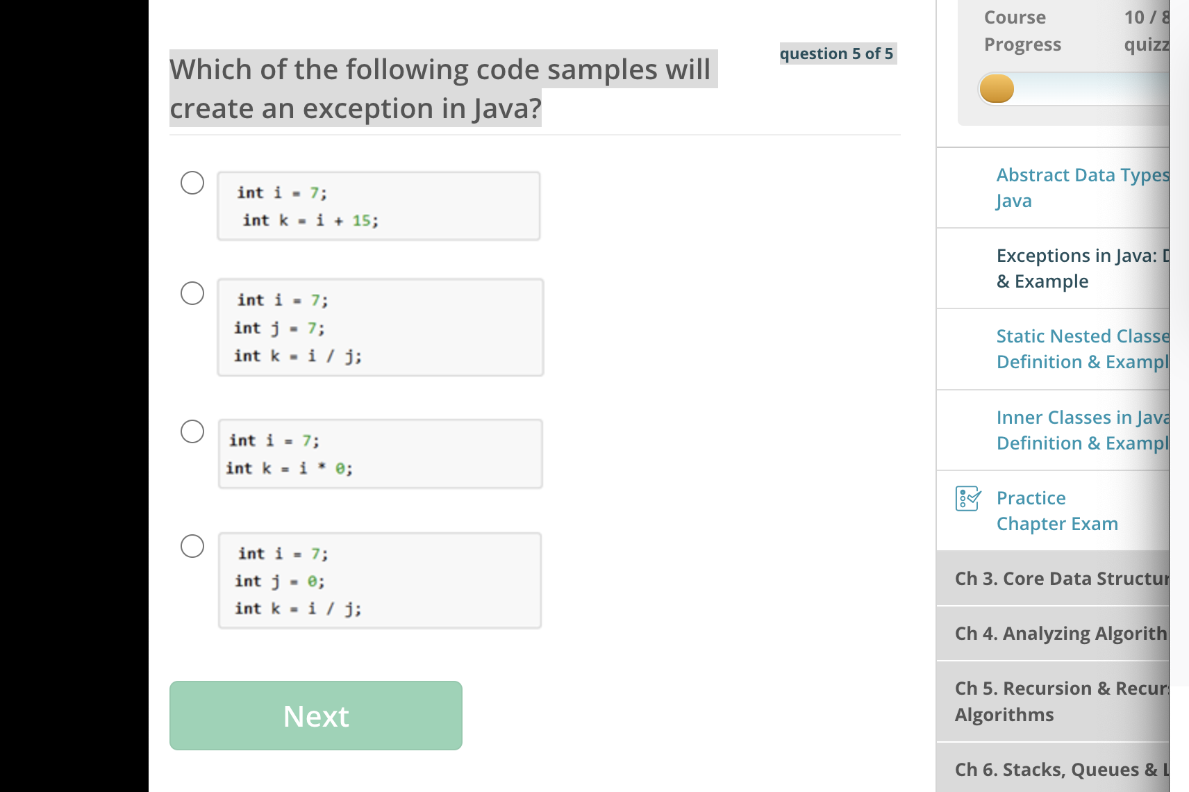 Which of the following code samples will create