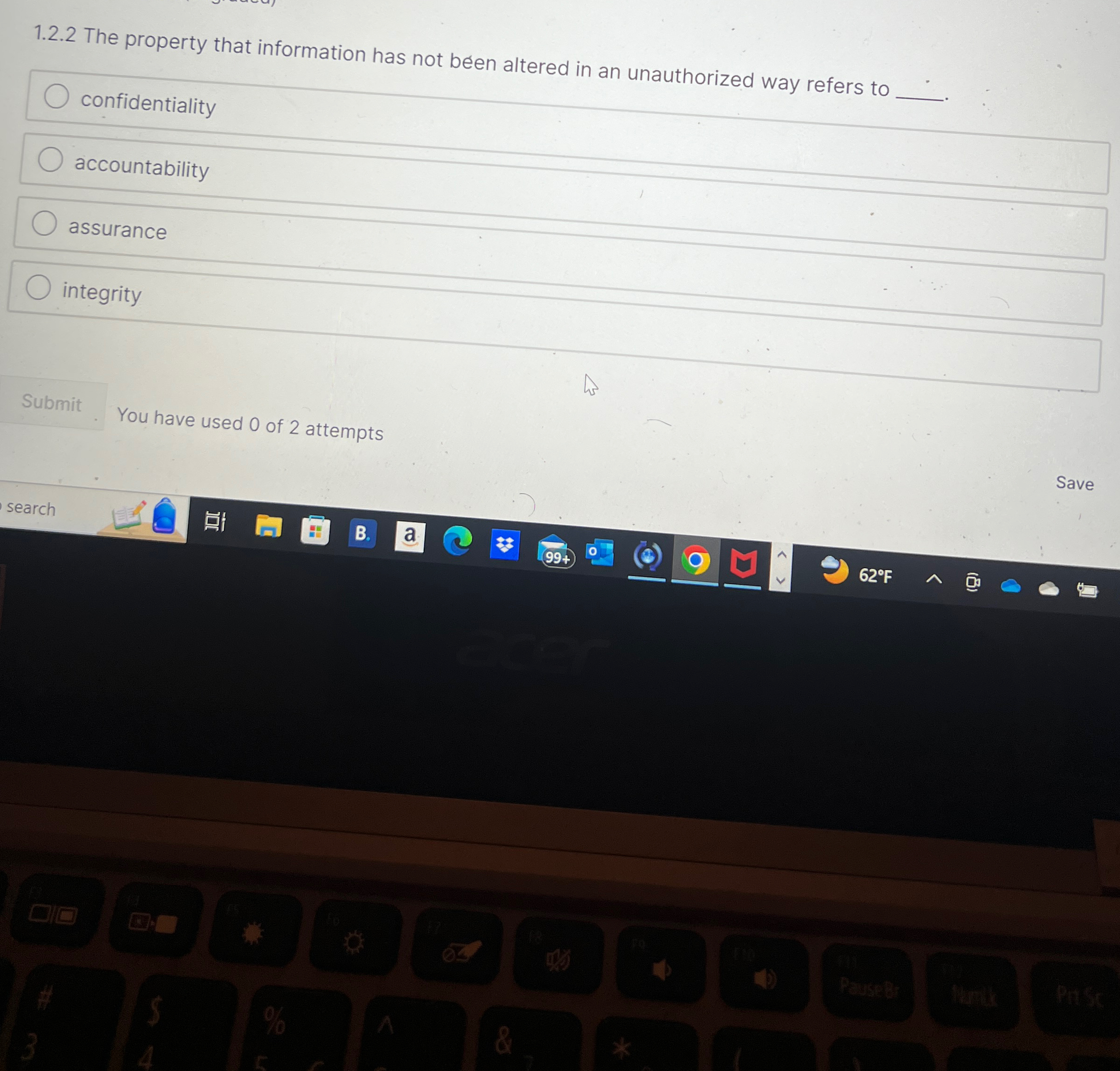 The property that information has not been