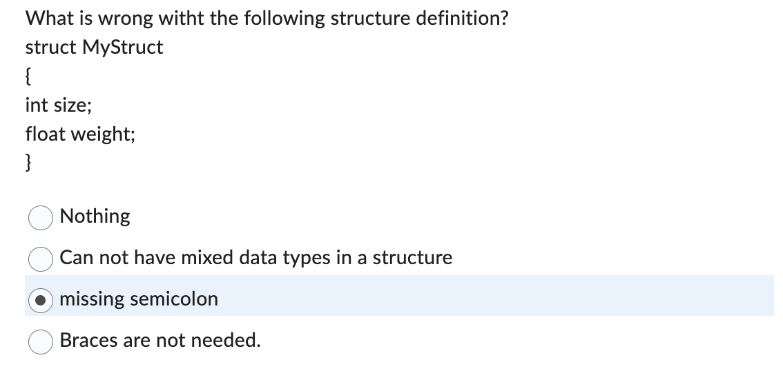 What is wrong witht the following structure