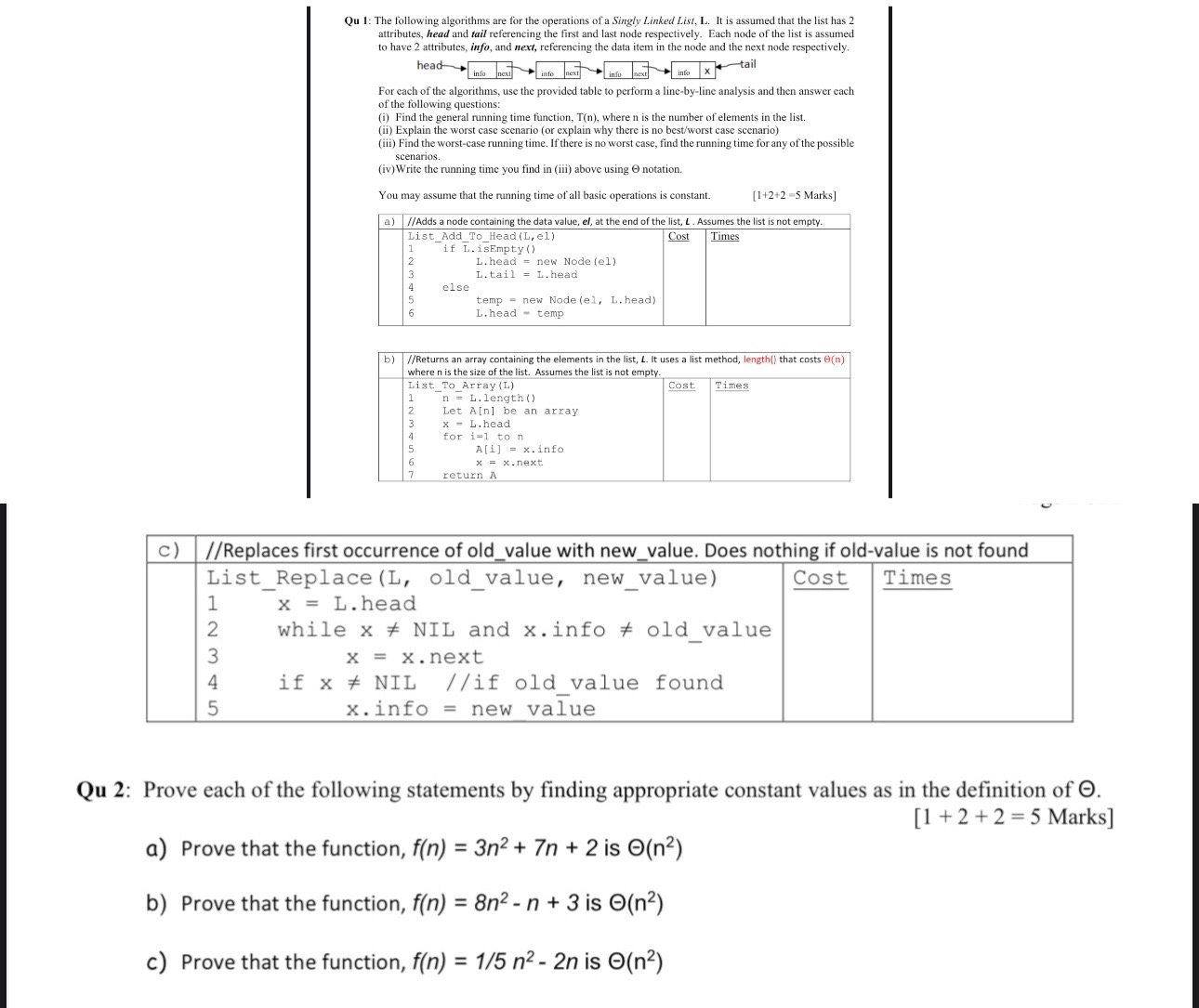 For question 1 , write the cost for example c 1 ,