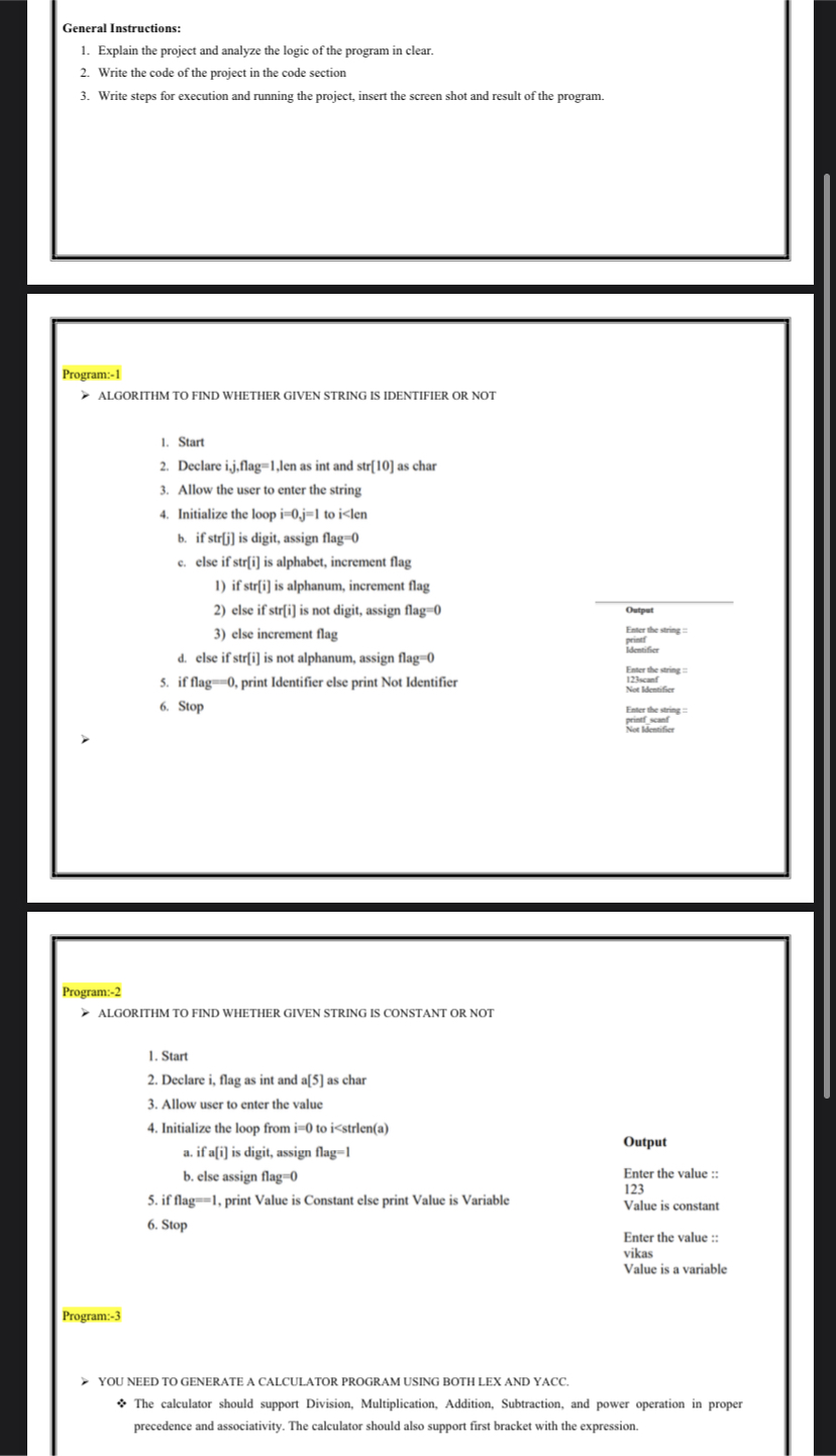 General Instructions: Explain the project and