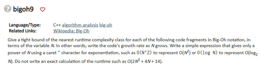 bigoh 9 Language / Type: C + + algorithm analysis