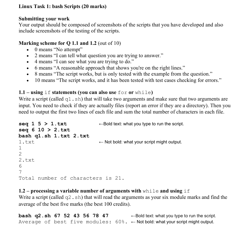 Linux Task 1 : bash Scripts ( 2 0 marks )