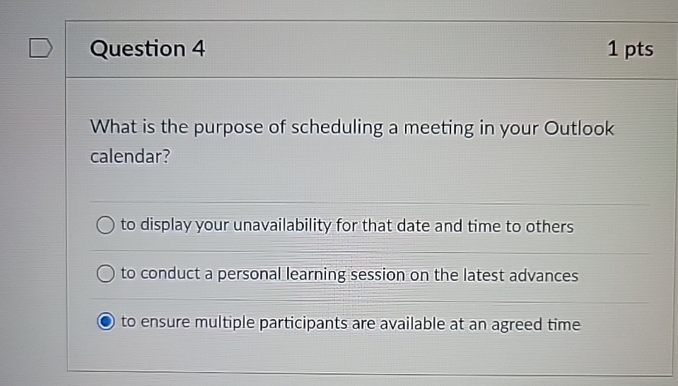 Question 4 1 pts What is the purpose of