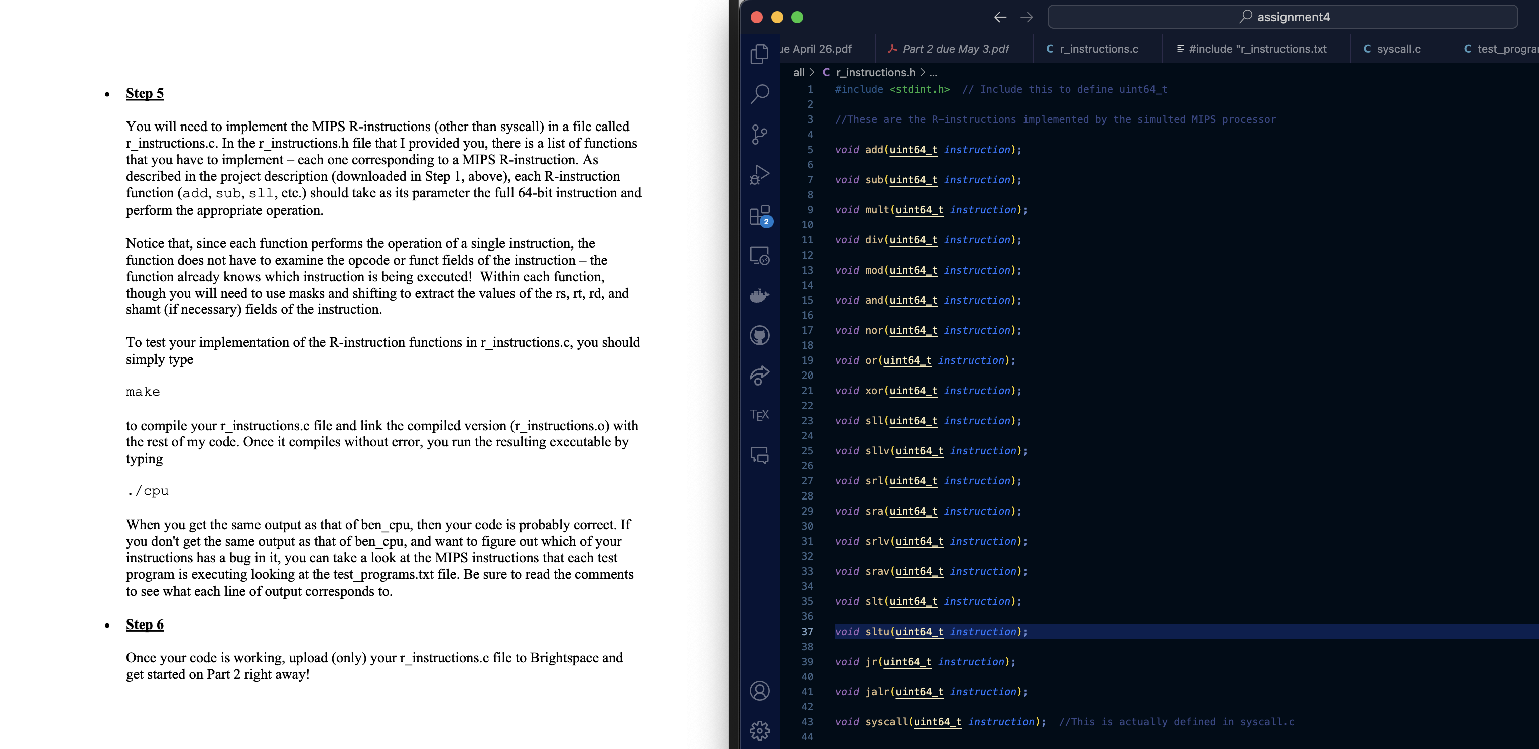 I need to implement the MIPS instructions ( other