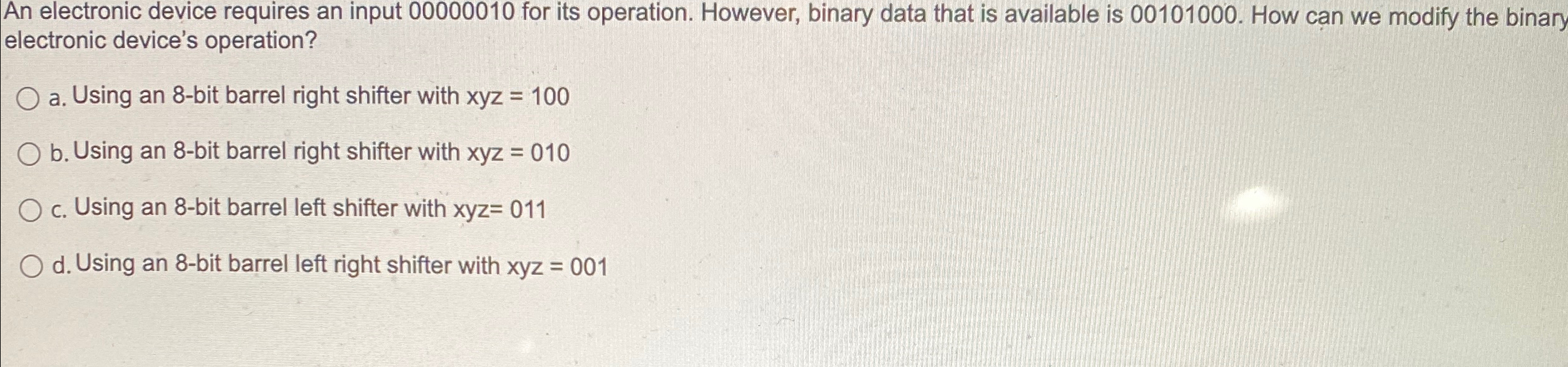 An electronic device requires an input 0 0 0 0 0