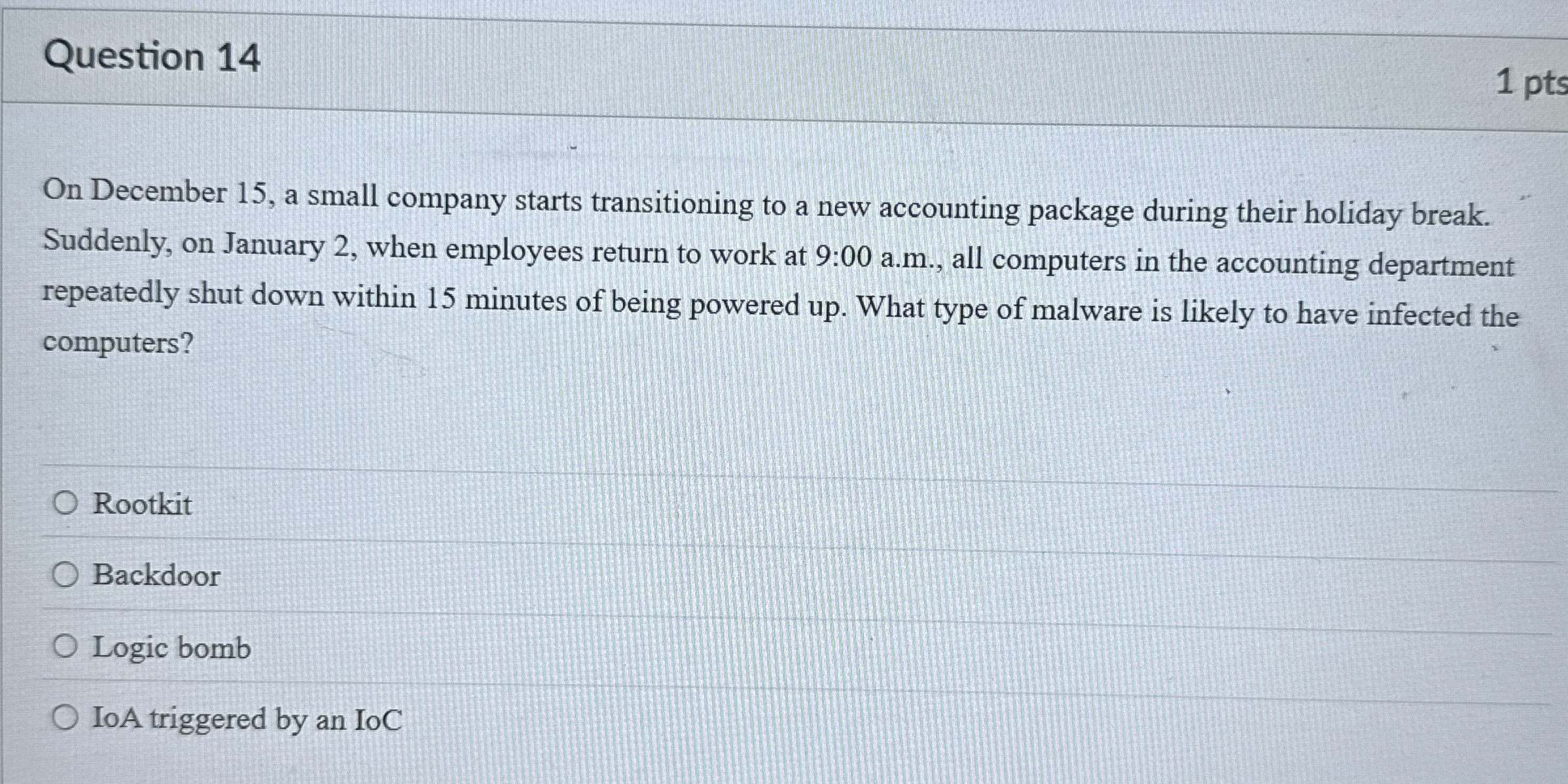 Question 1 4 1 pts On December 1 5 , a small