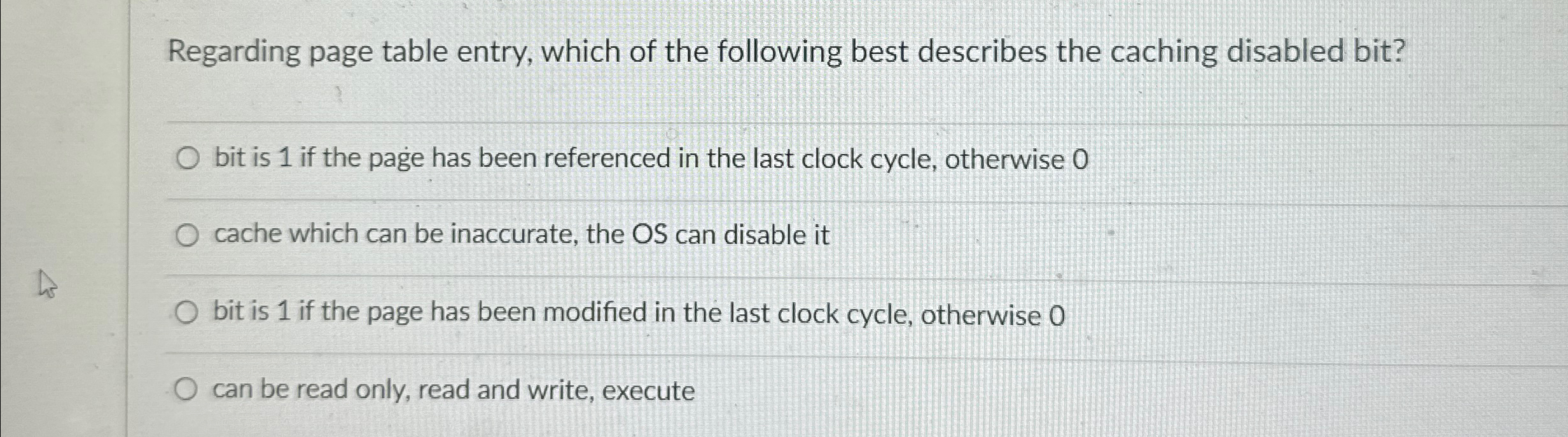 Regarding page table entry, which of the