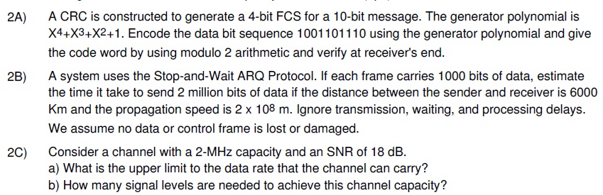 2 A ) A CRC is constructed to generate a 4 - bit