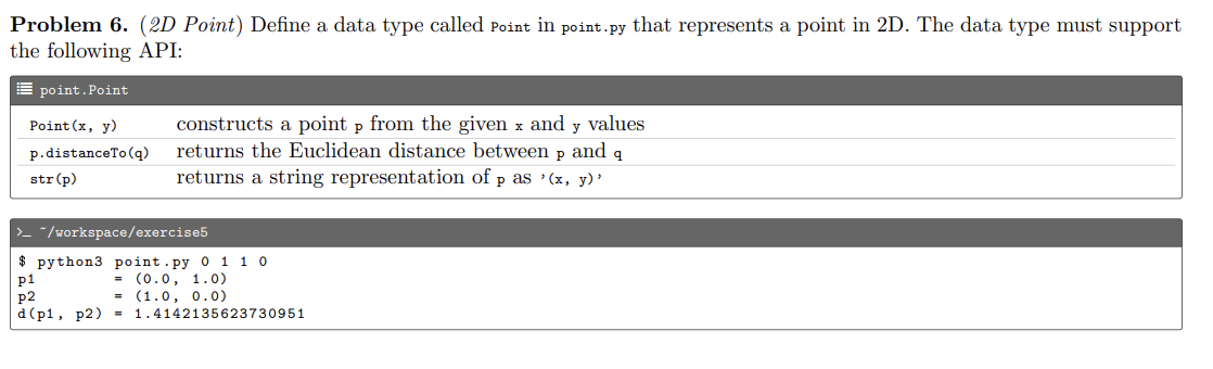 Problem 6 . ( 2 D Point ) Define a data type