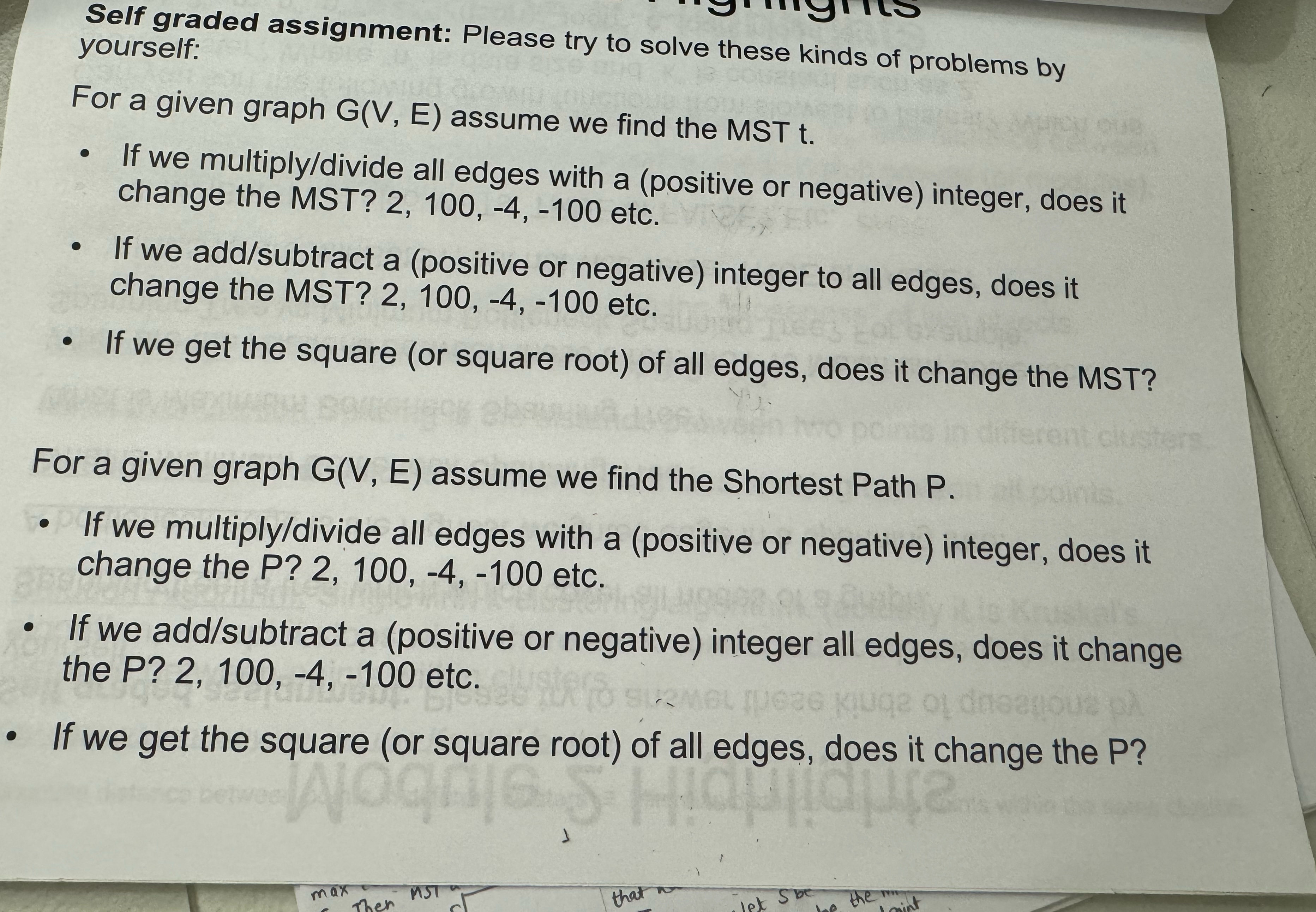 Self graded assignment: Please try to solve these