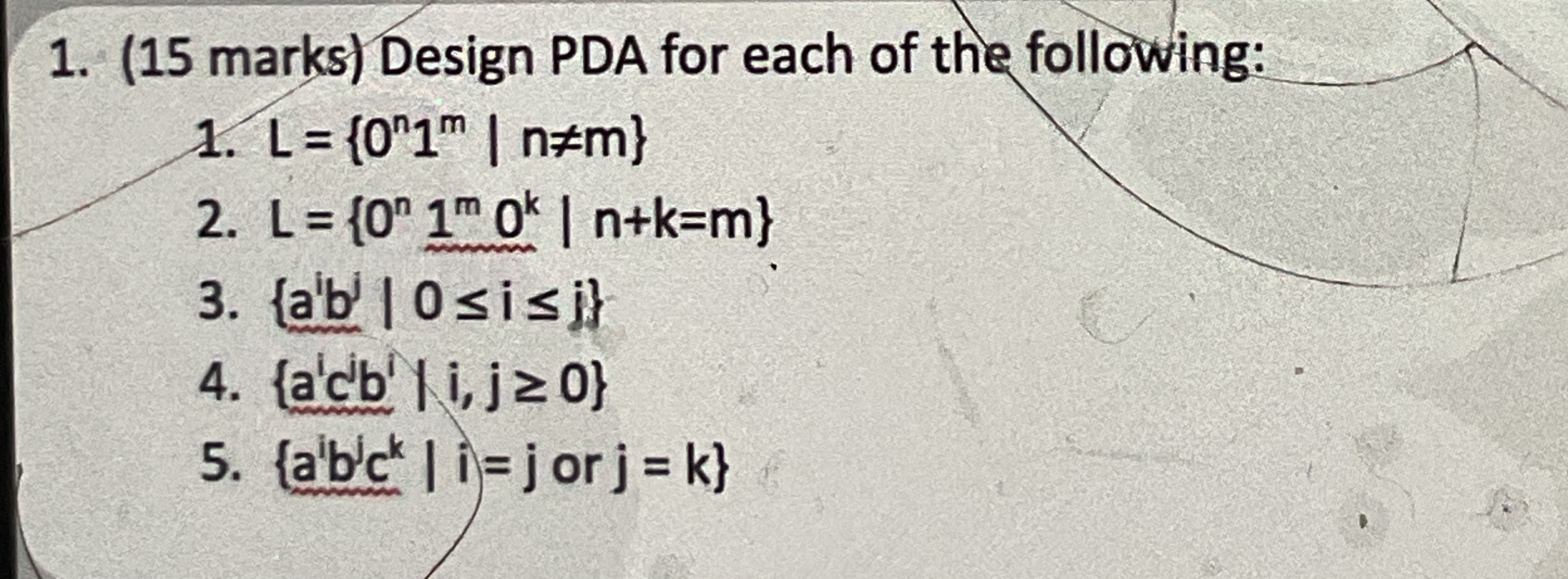 ( 1 5 marks ) Design PDA for each of the