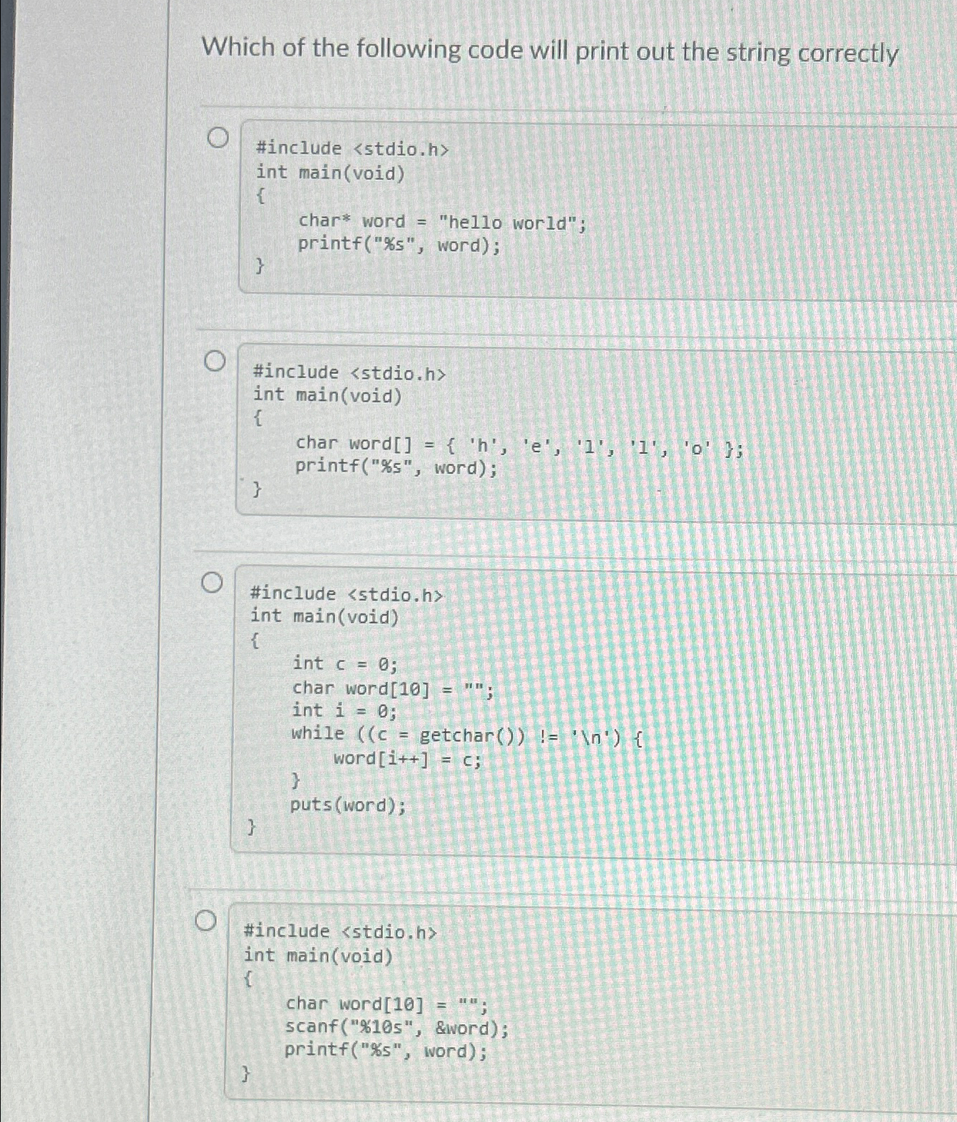 Which of the following code will print out the