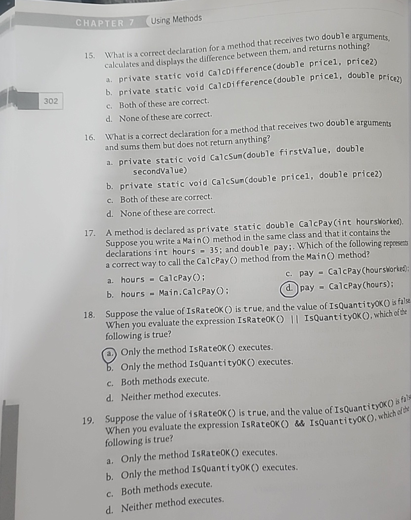 CHAPTER 7 ( Using Methods 1 5 . What is a correct