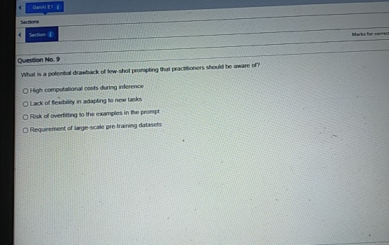 GE 2 :E 1 i Sections Sracton i Marks for conriec