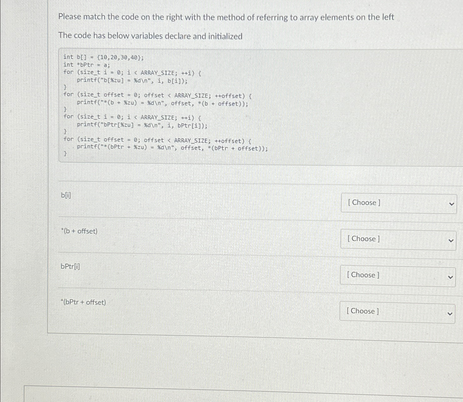 Please match the code on the right with the
