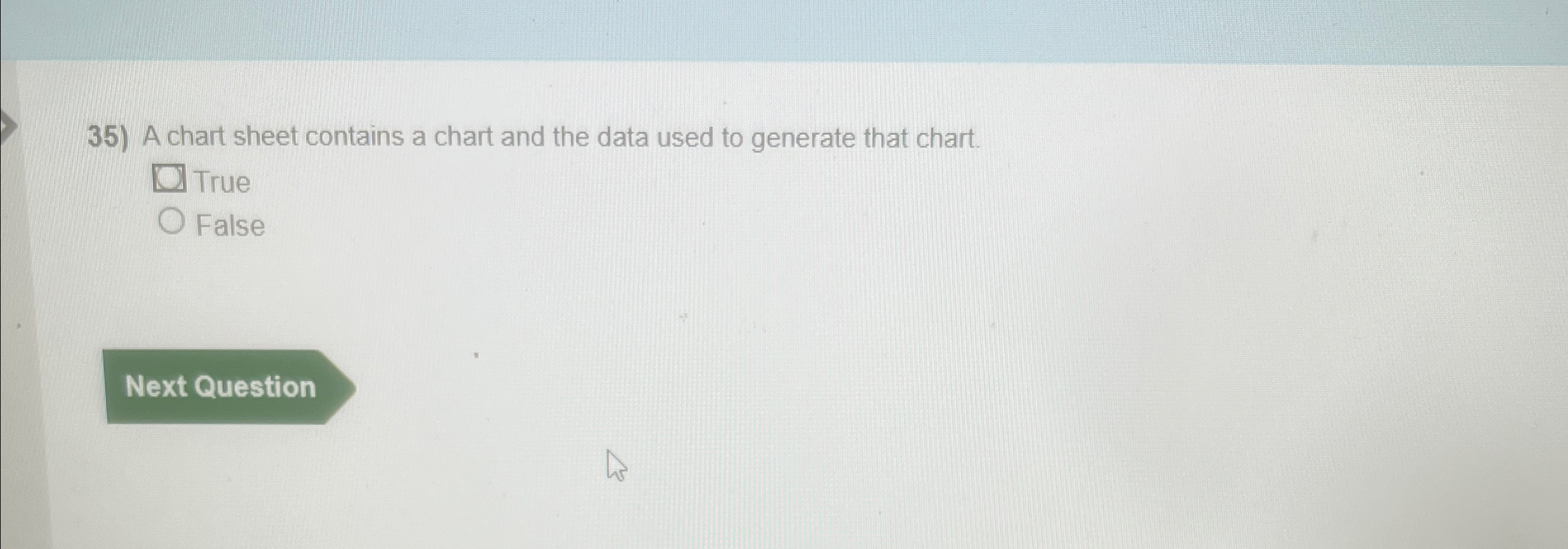 A chart sheet contains a chart and the data used