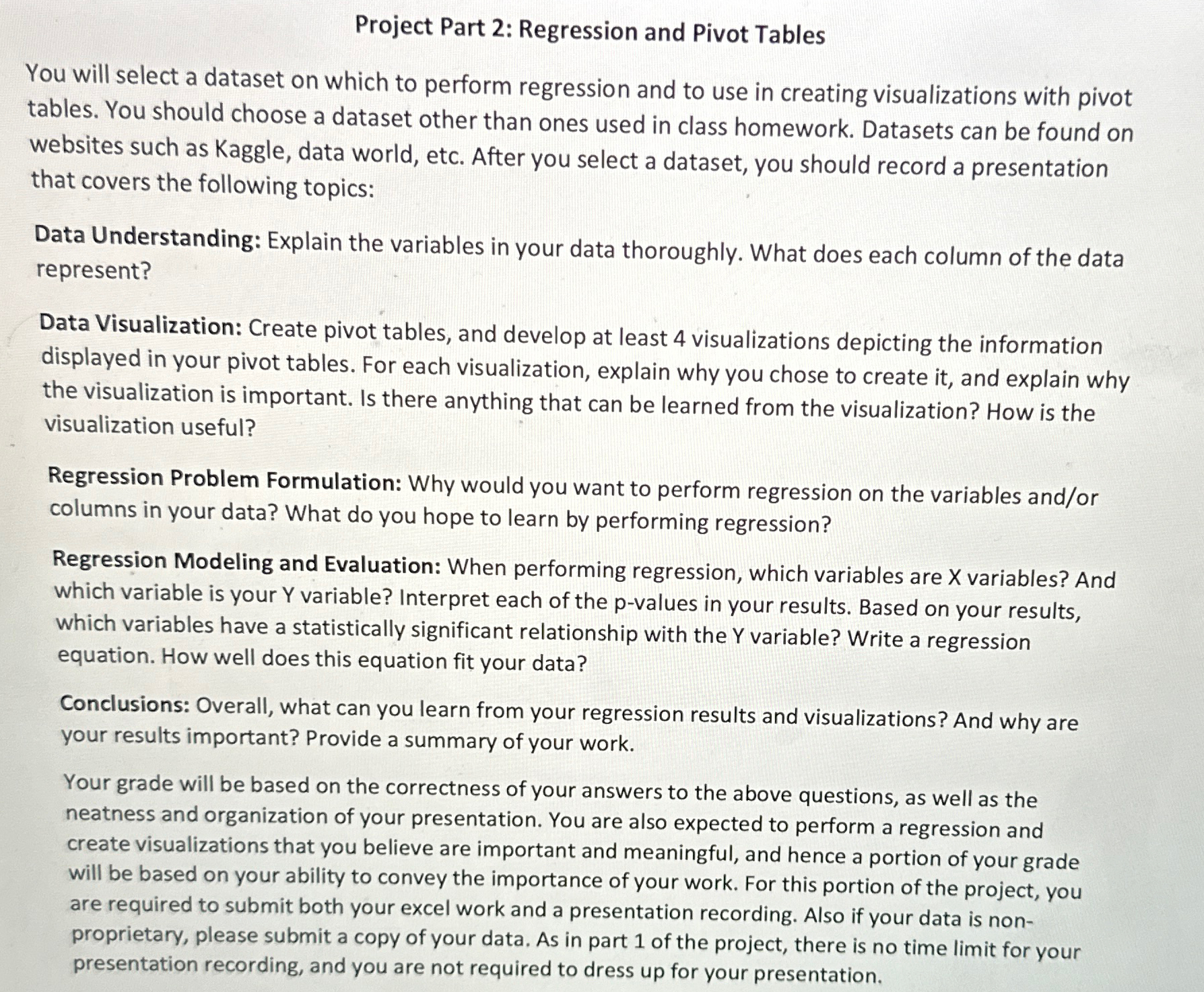 Project Part 2 : Regression and Pivot Tables You