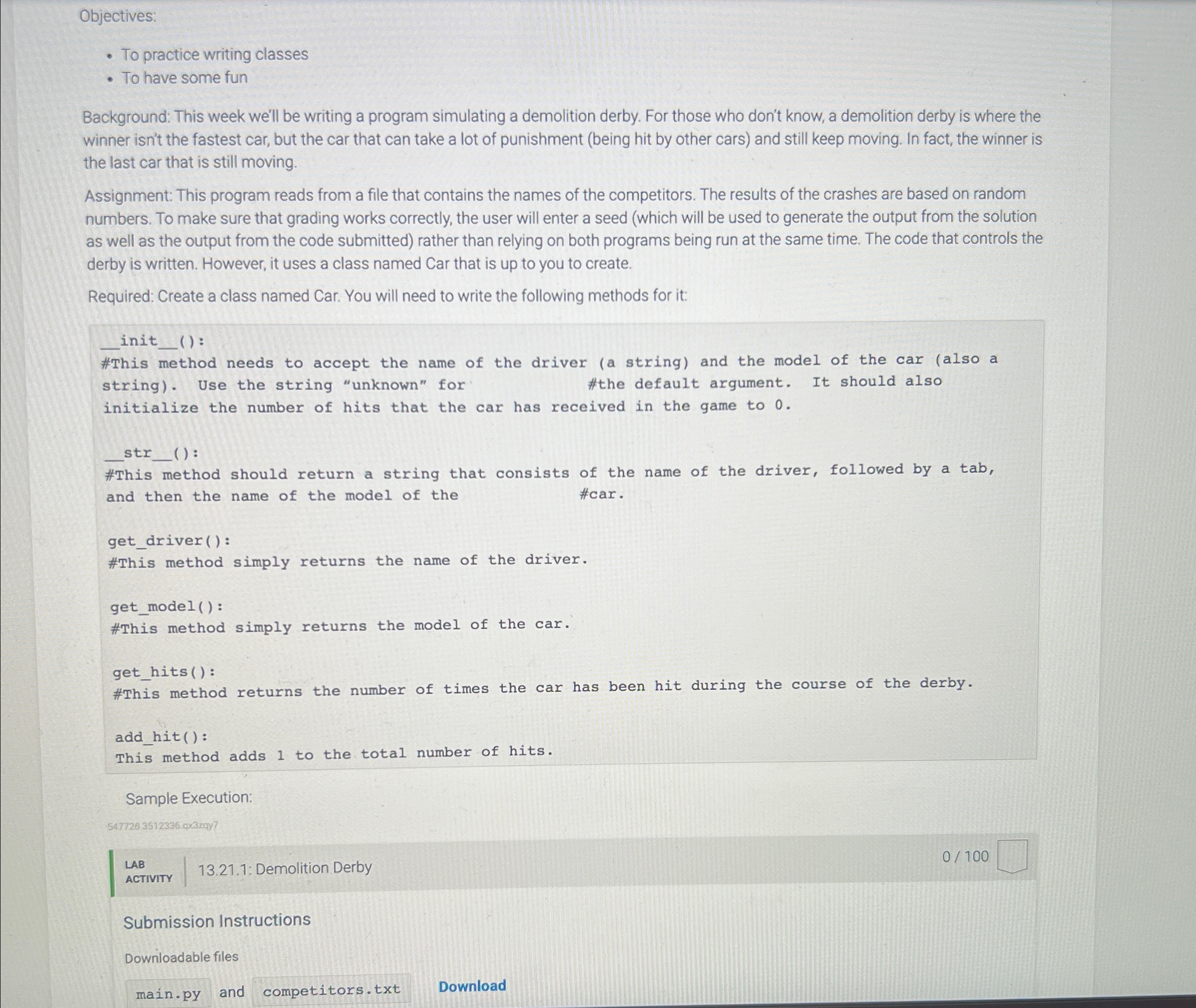 Objectives: To practice writing classes To have