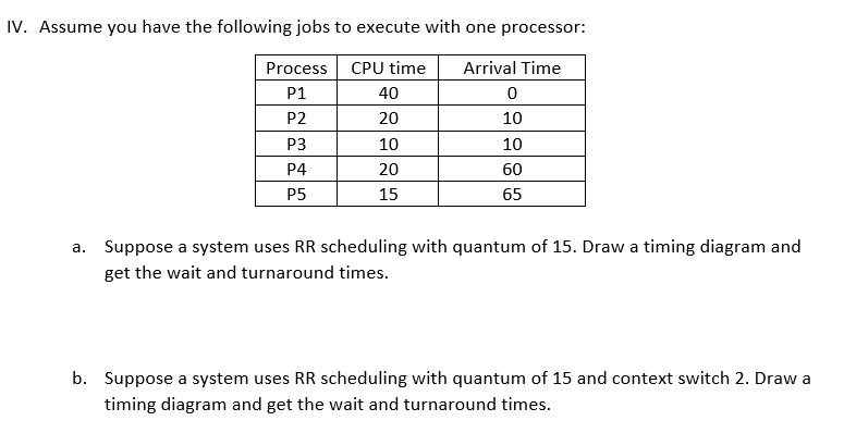 IV . Assume you have the following jobs to